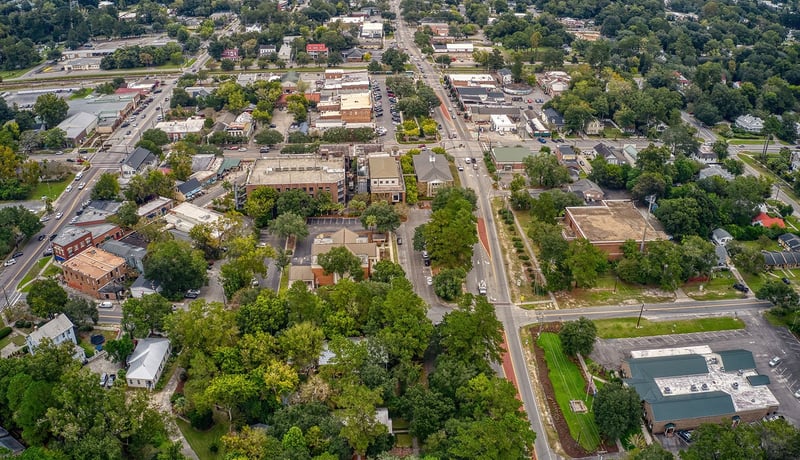 Downtown roads and aerial view of Summerville, South Carolina