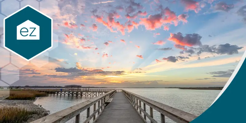 wooden bridge facing the sunrise in Port Royal South Carolina