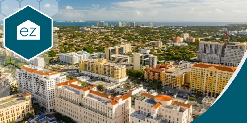 drone view of buildings in Coral Gables
