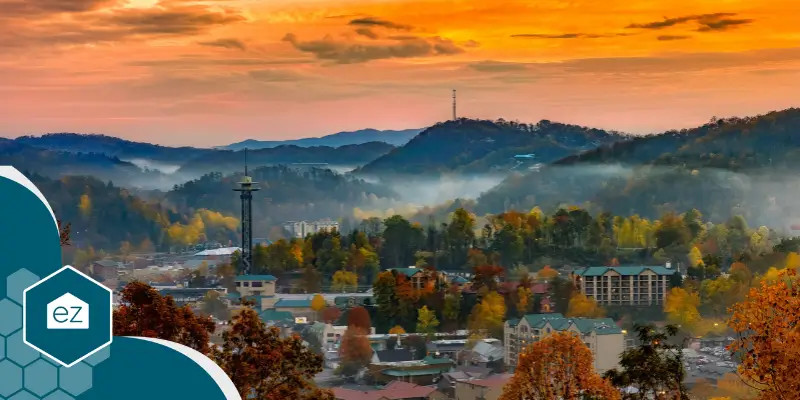 landscape aerial view of Gatlinburg Tennessee