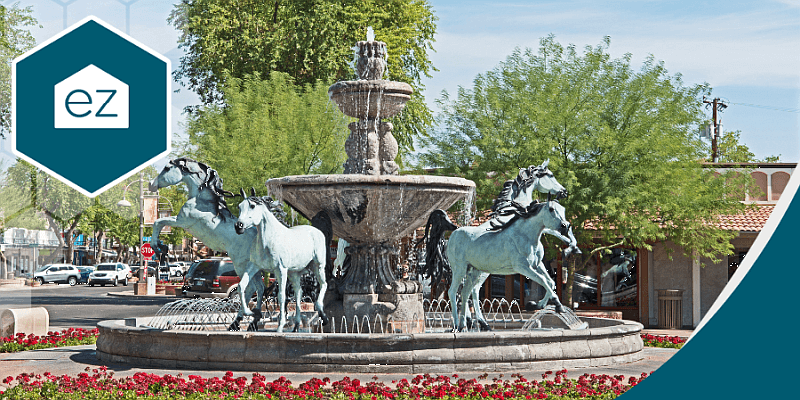Horse fountain in an old town in Scottsdale Arizona