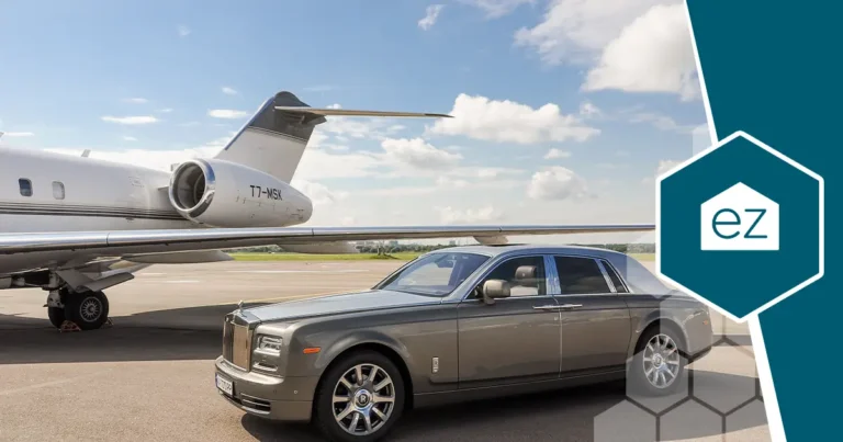 luxury car beside a private jet