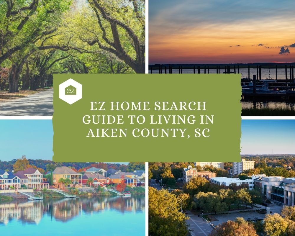 Photos of Aiken South Carolina with oak trees, lakes and houses