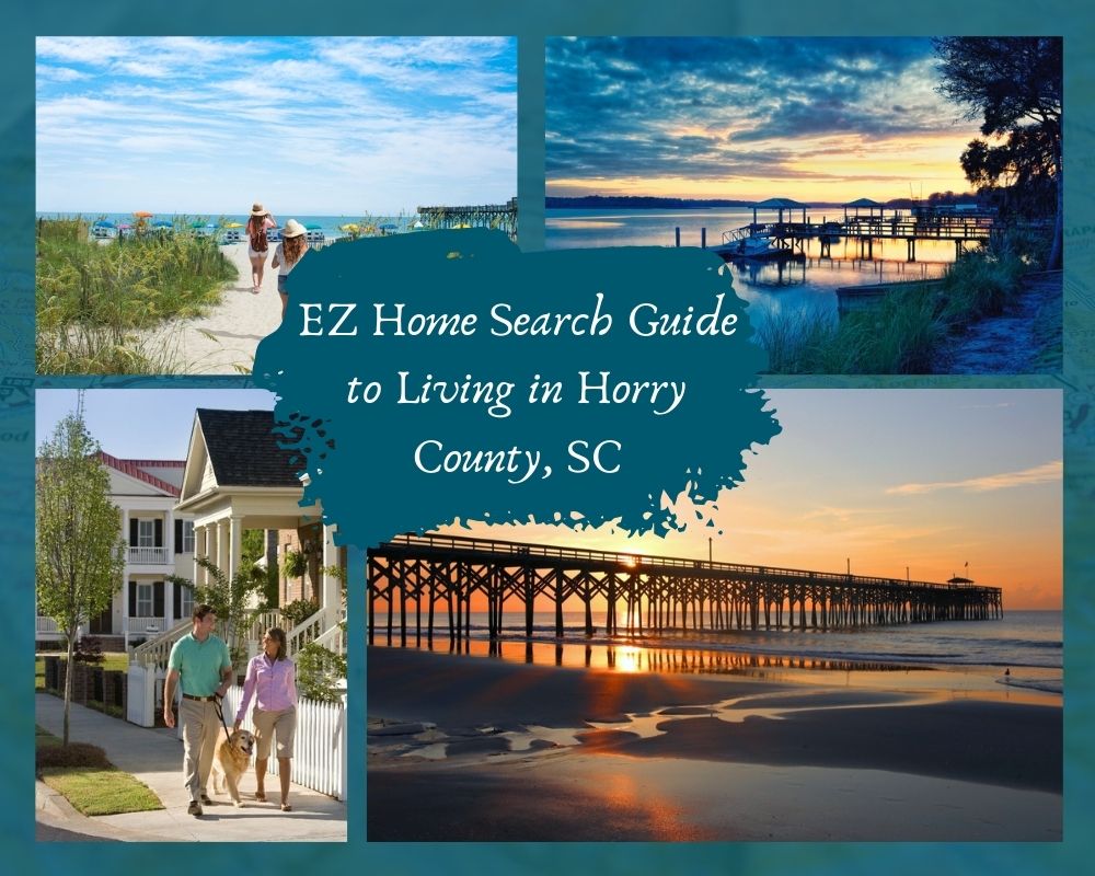Photos of different areas in Georgetown County, SC - Photos of oceanfront homes, boat dock, and beaches. 