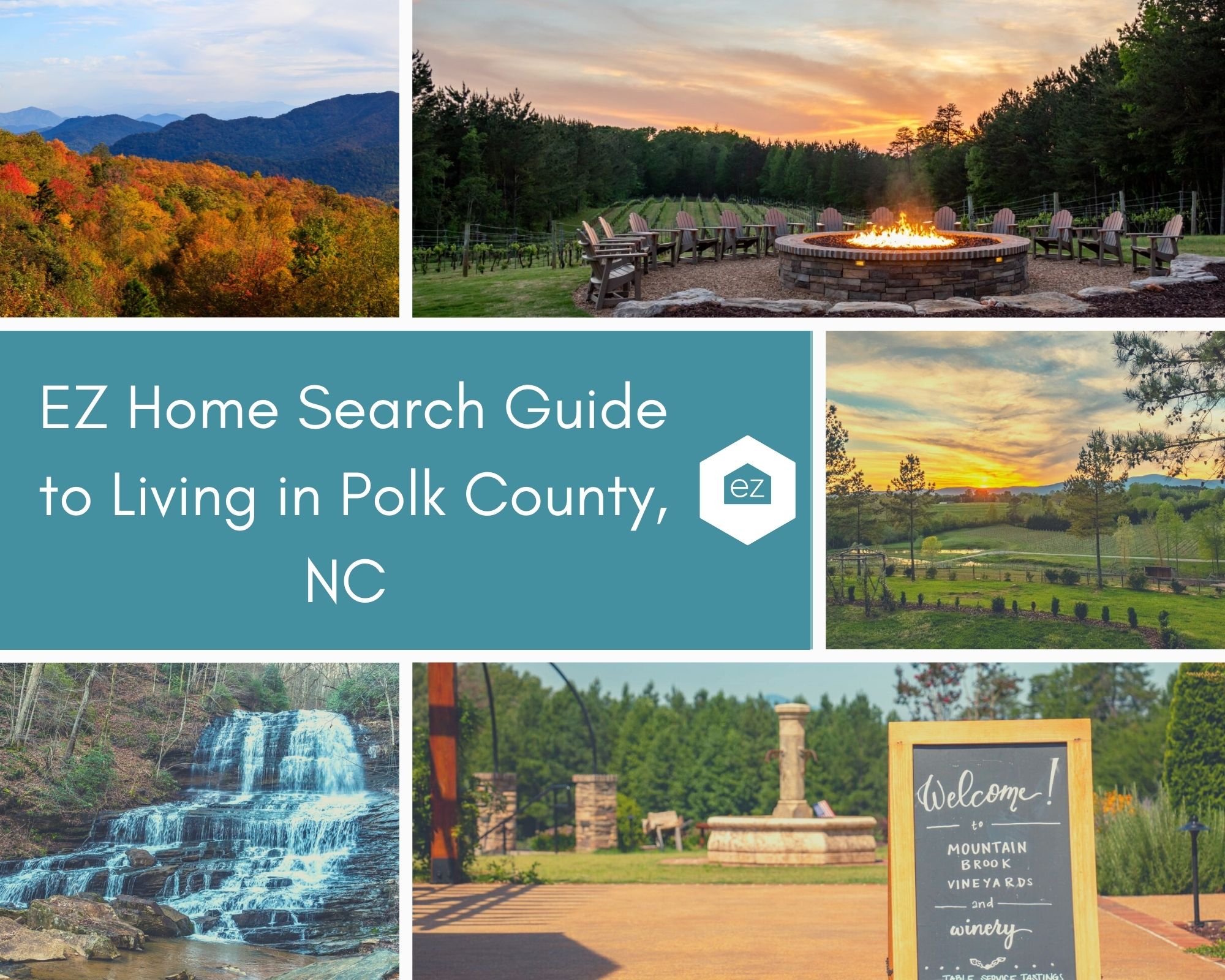Photos taken from Polk County, NC of mountains, waterfall, and vineyards