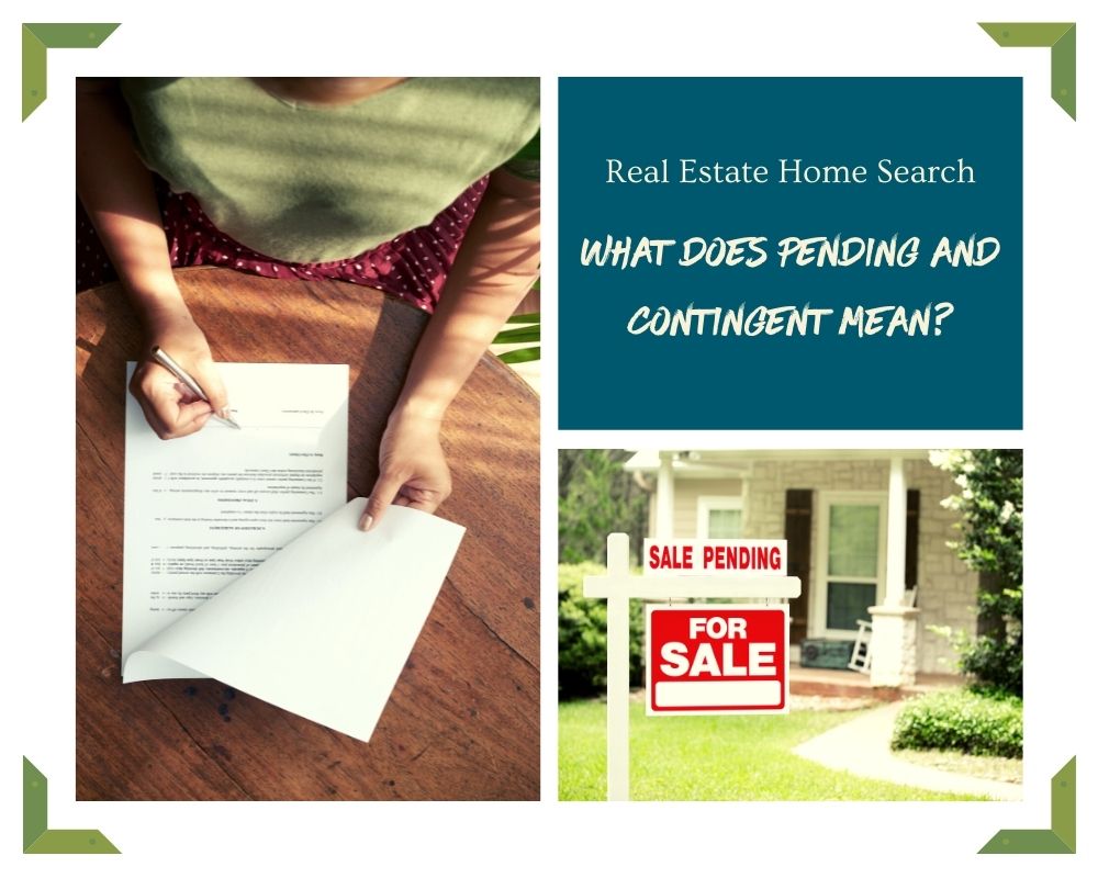 Photos of a Contract and pending sign in front of a home