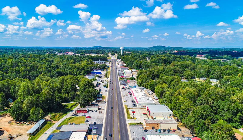 Highway with shops and restaurants in Easley, South Carolina