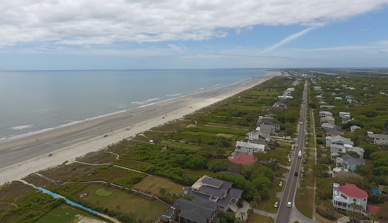 Aerial view of homes near the ocean in Isle of Palms, South Carolina